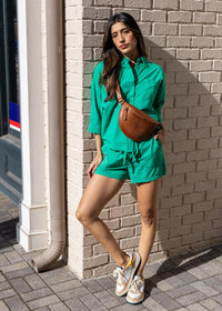 Bobi 3/4 SLV Button Front Top +Shorts Set- Shamrock ***FINAL SALE***-Hand In Pocket
