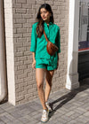 Bobi 3/4 SLV Button Front Top +Shorts Set- Shamrock ***FINAL SALE***-Hand In Pocket