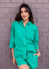 Bobi 3/4 SLV Button Front Top +Shorts Set- Shamrock ***FINAL SALE***-Hand In Pocket