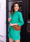 Bobi 3/4 SLV Button Front Top +Shorts Set- Shamrock ***FINAL SALE***-Hand In Pocket
