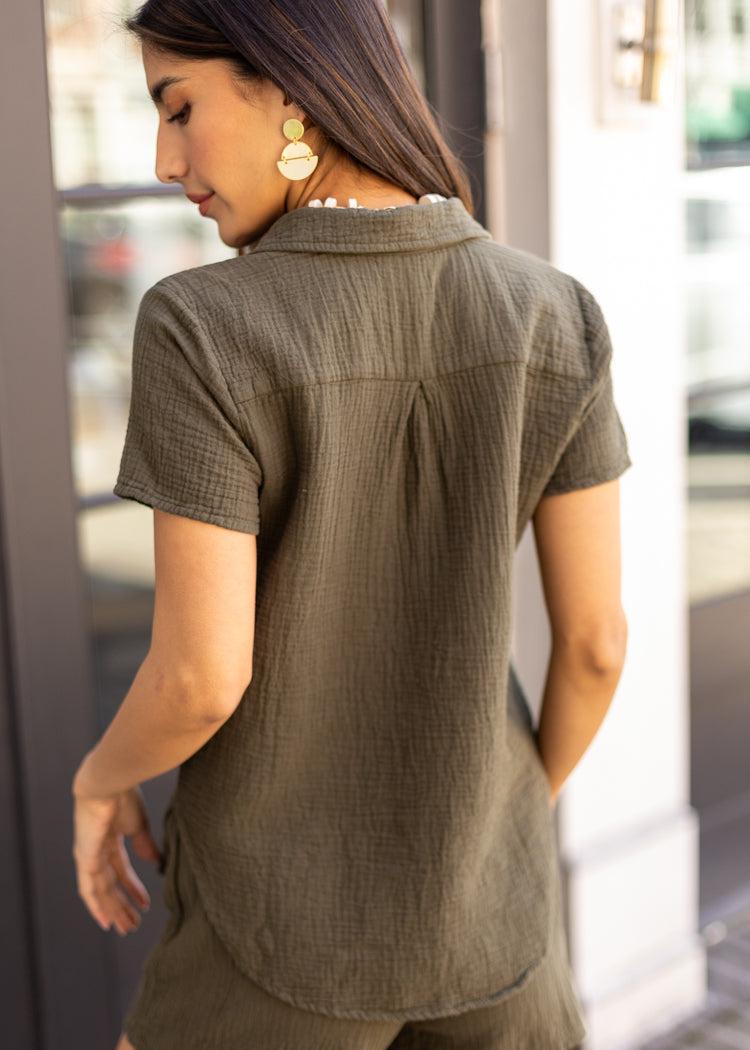 Bobi S/S Button Front Collar Shirt - Troops ***FINAL SALE***-Hand In Pocket
