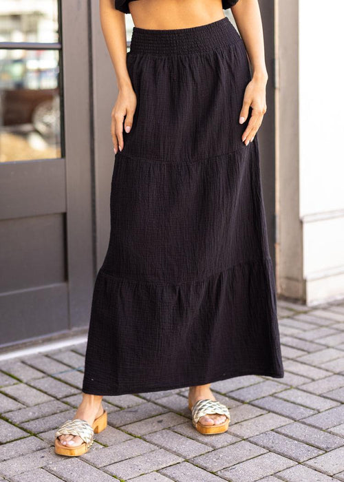 Bobi Tiered Maxi Skirt - Black-Hand In Pocket
