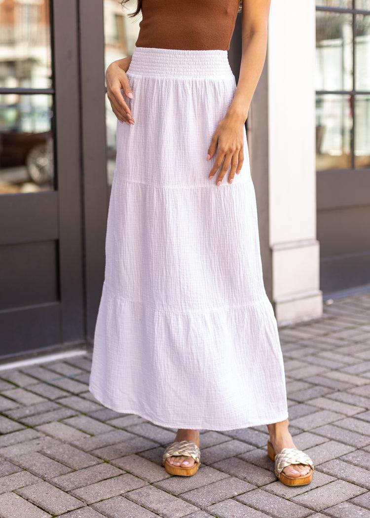 Bobi Tiered Maxi Skirt - White-Hand In Pocket