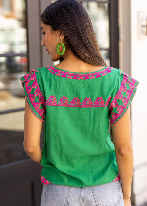 Heather Embroidered Top-Hand In Pocket