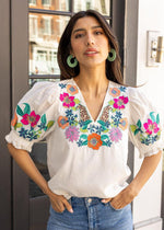 THML Jasmine Balloon Sleeve Embroidered Top-Hand In Pocket