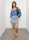 Berenice Janice Short denim skirt with woven pockets-Hand In Pocket