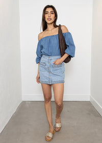Berenice Janice Short denim skirt with woven pockets-Hand In Pocket