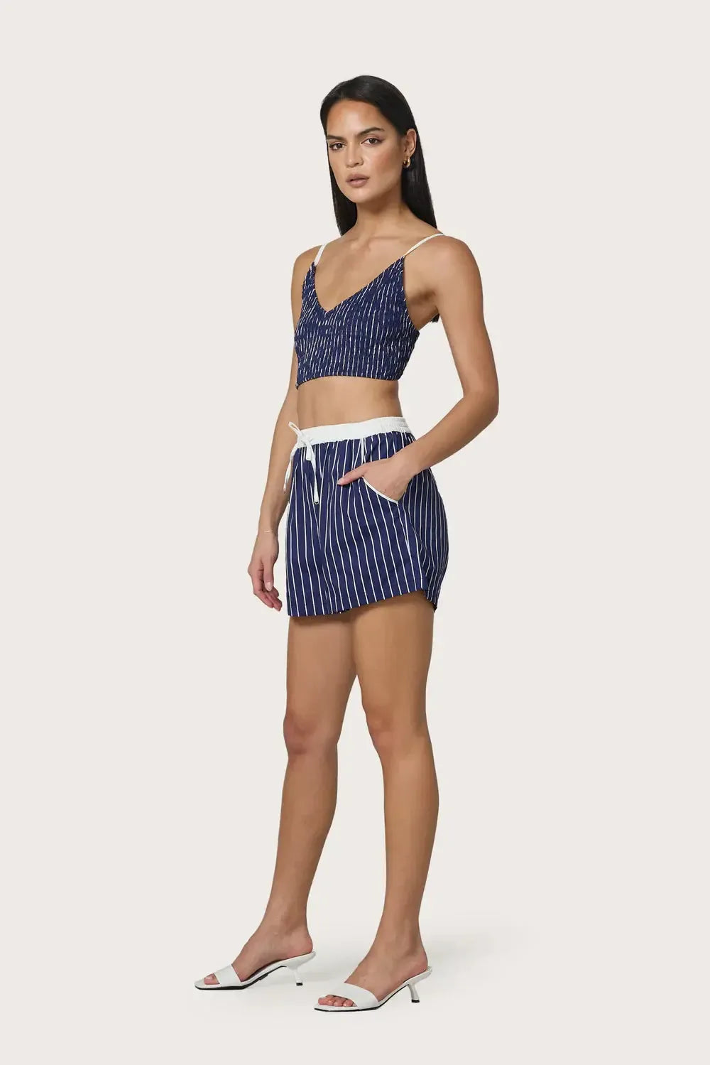 Lusana Donovan Short + Top Set - Indigo Stripe-Hand In Pocket