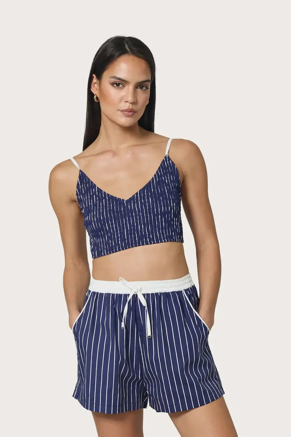 Lusana Donovan Short + Top Set - Indigo Stripe-Hand In Pocket