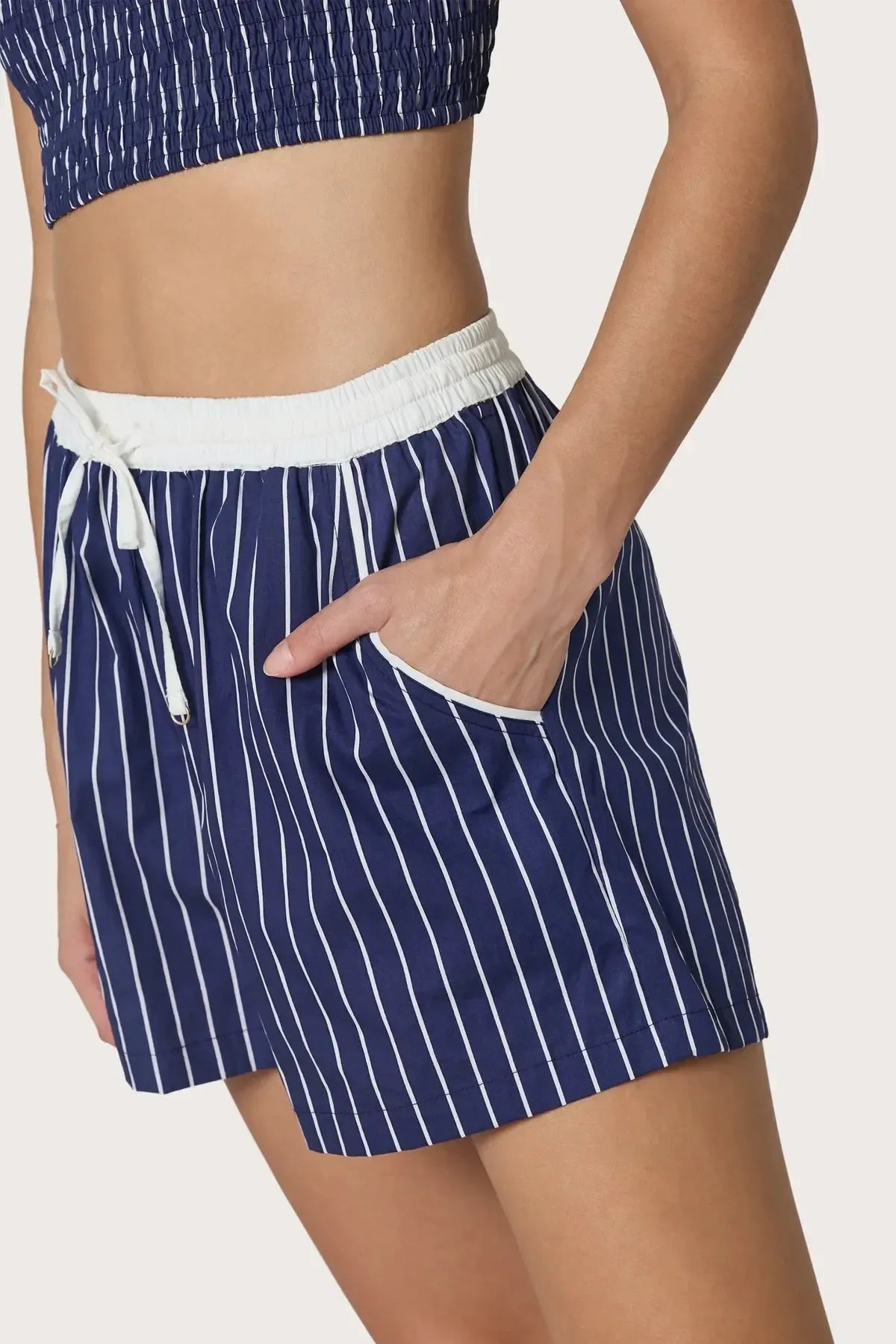 Lusana Donovan Short + Top Set - Indigo Stripe-Hand In Pocket