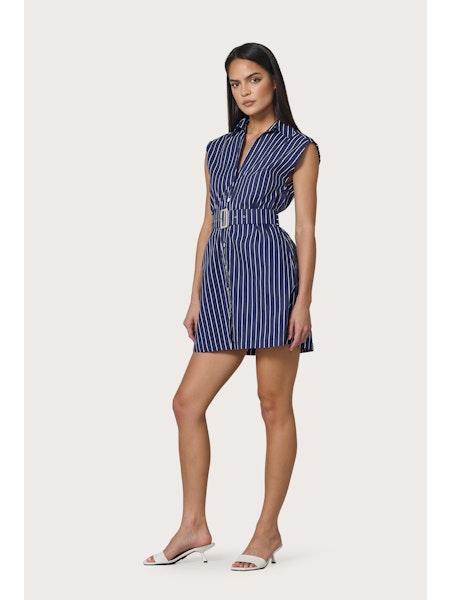 Lusana Kelly Dress - Indigo Stripe-Hand In Pocket