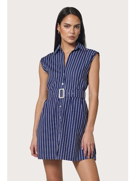 Lusana Kelly Dress - Indigo Stripe-Hand In Pocket