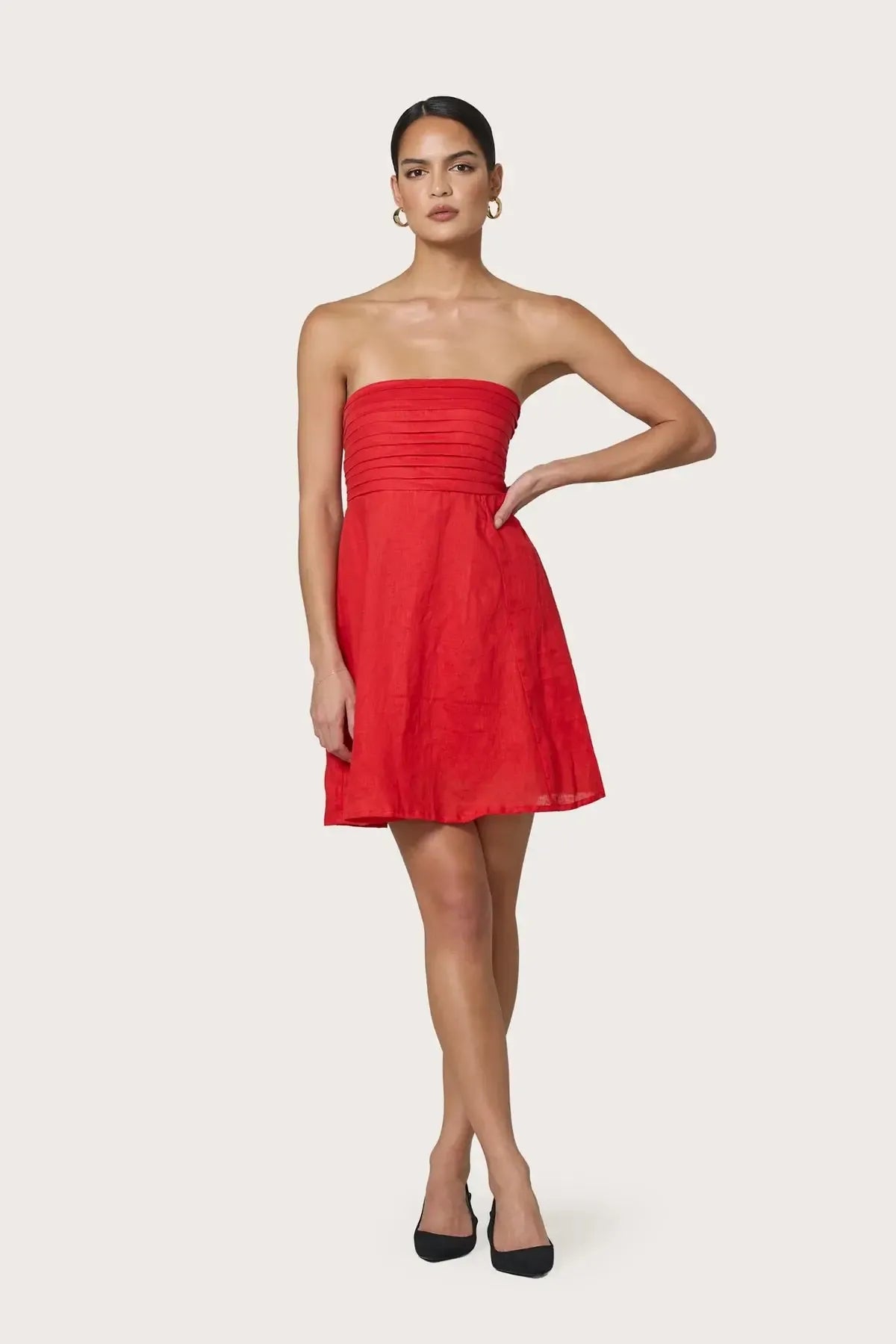 Lusana Talia Linen Mini Dress - Rouge-Hand In Pocket