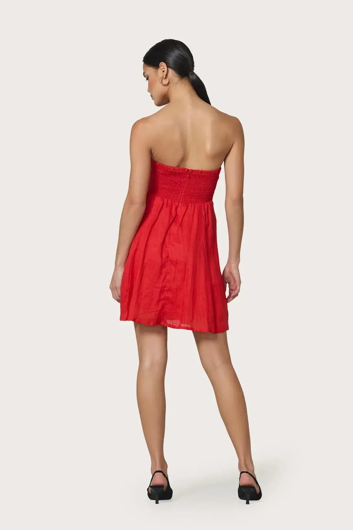 Lusana Talia Linen Mini Dress - Rouge-Hand In Pocket