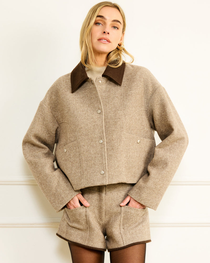 Line + Dot Ingrid Jacket- Brown-Hand In Pocket