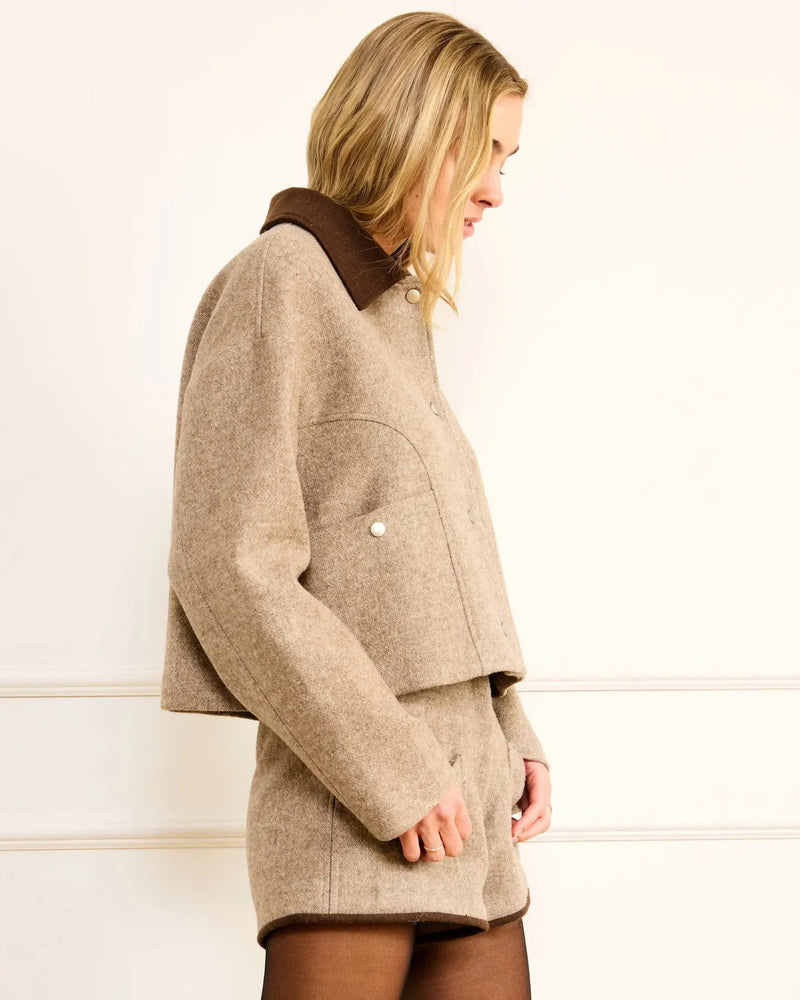 Line + Dot Ingrid Jacket- Brown-Hand In Pocket