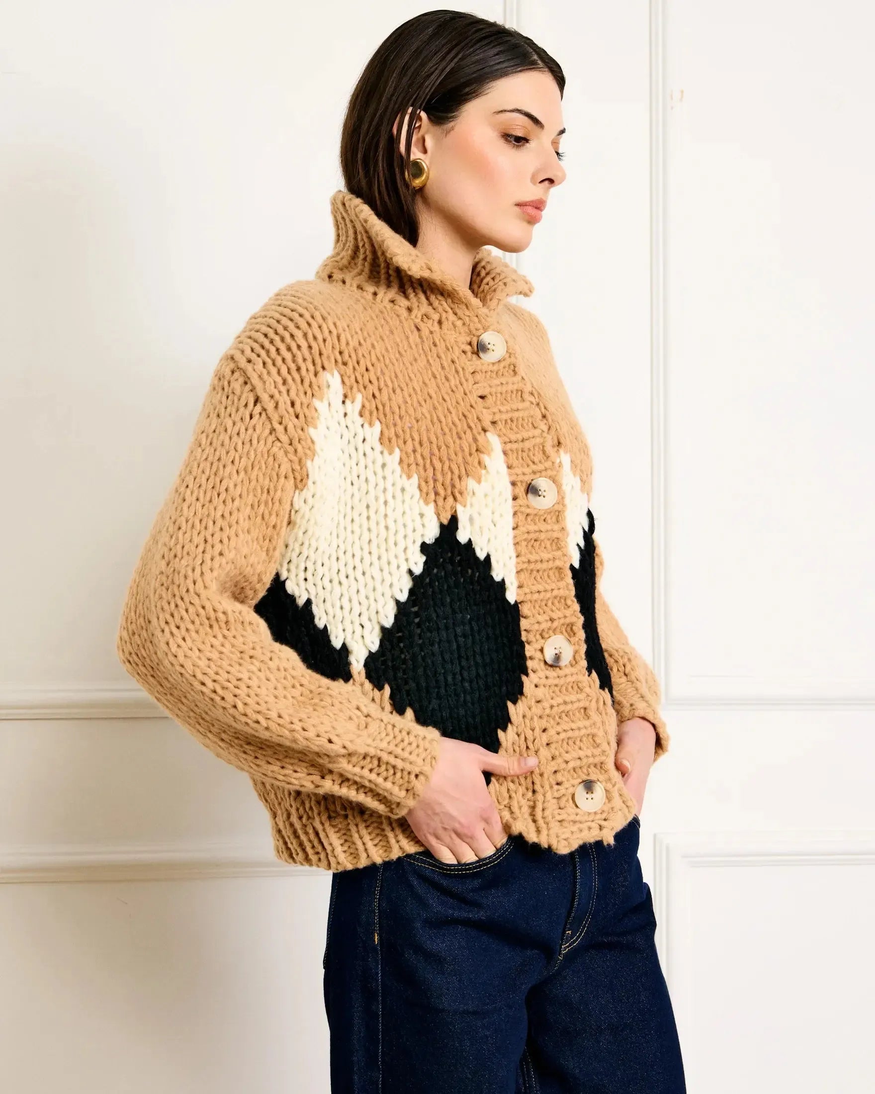 Line + Dot Weller Sweater- Camel-Hand In Pocket