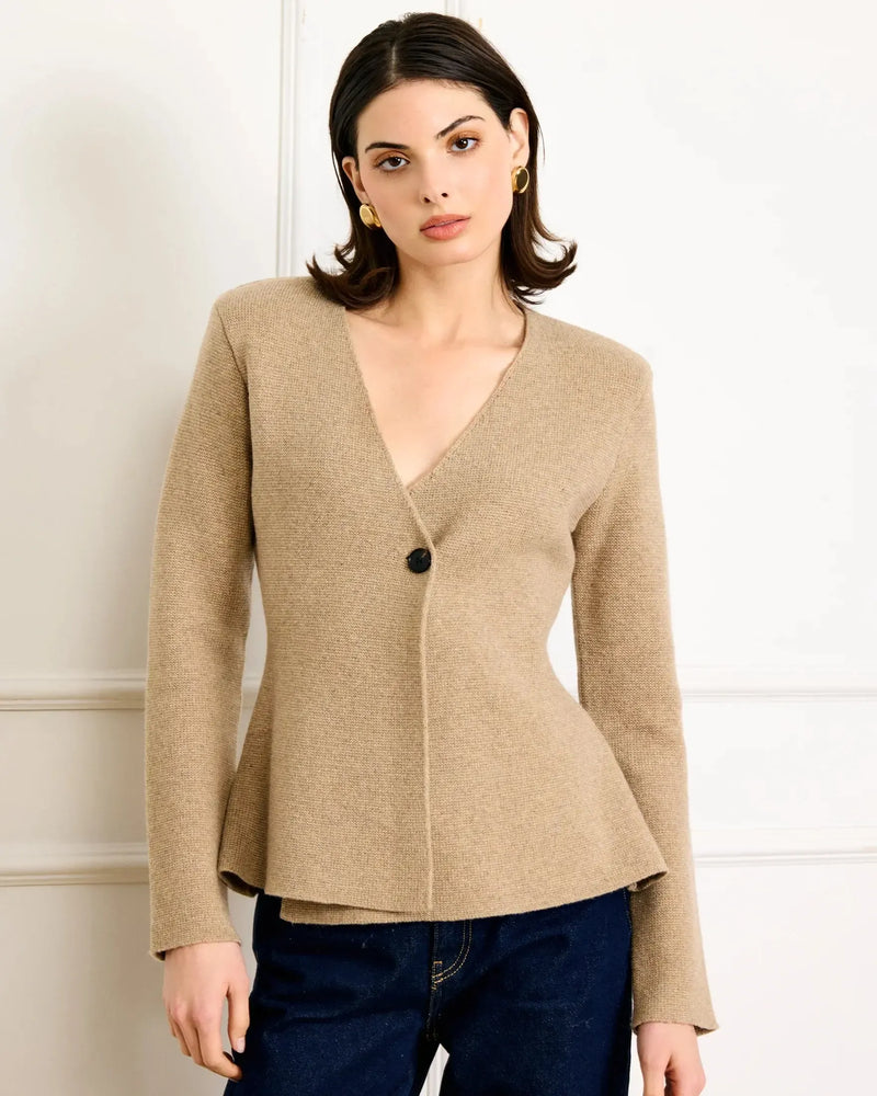 Line + Dot Atleigh Sweater- Oatmeal-Hand In Pocket