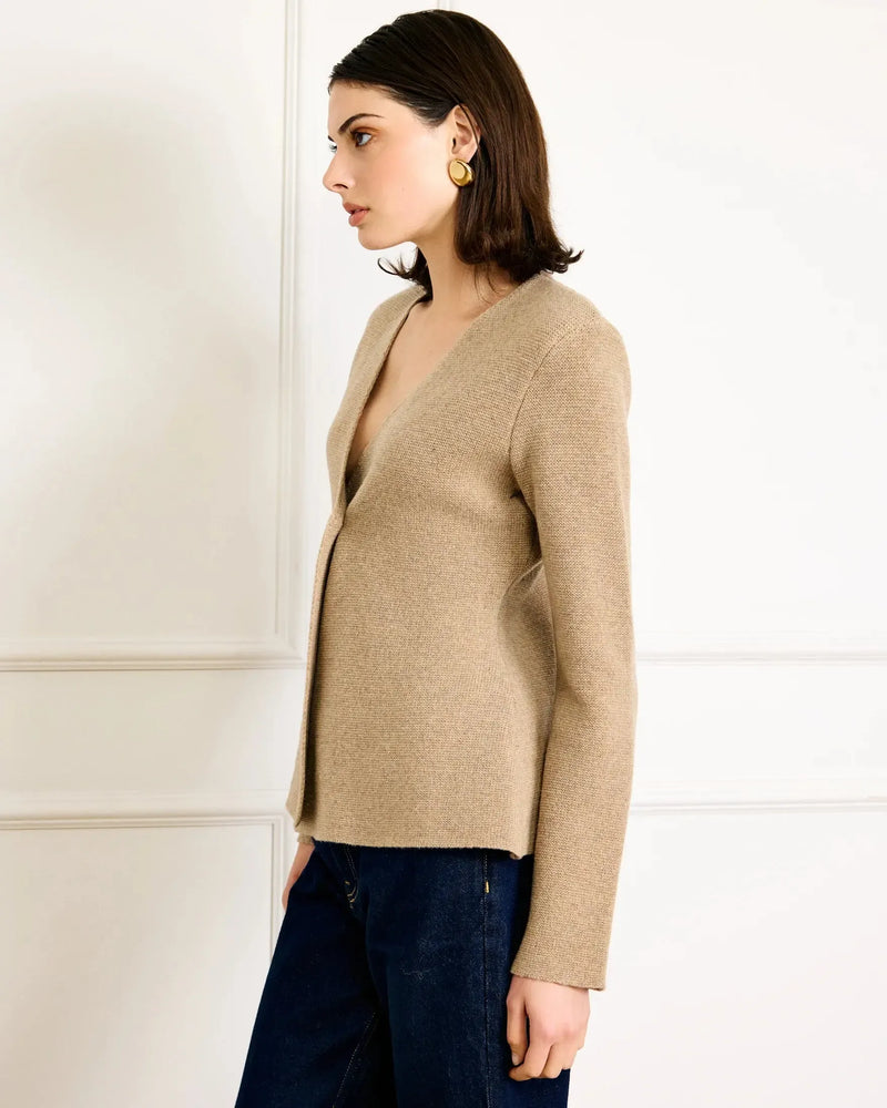 Line + Dot Atleigh Sweater- Oatmeal-Hand In Pocket