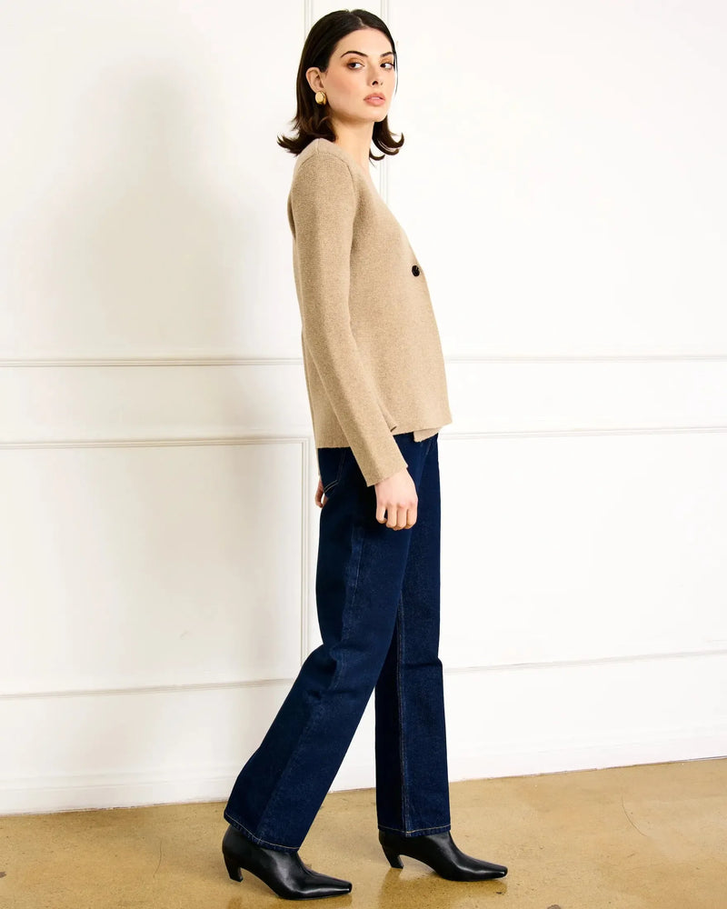 Line + Dot Atleigh Sweater- Oatmeal-Hand In Pocket