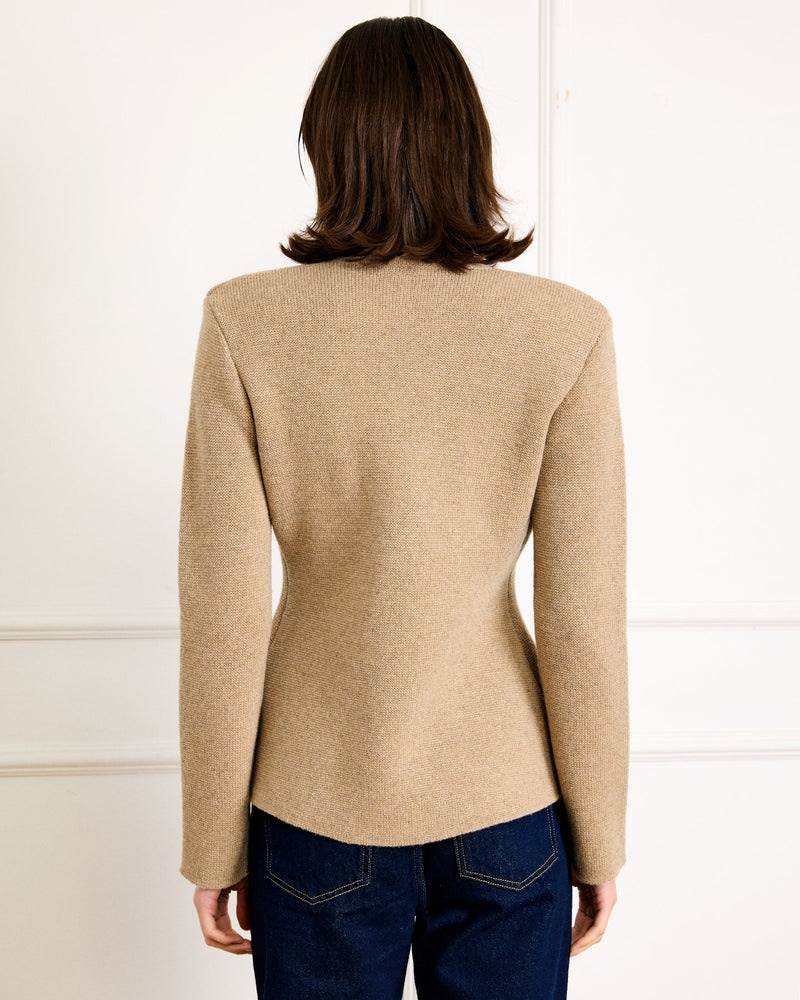 Line + Dot Atleigh Sweater- Oatmeal-Hand In Pocket