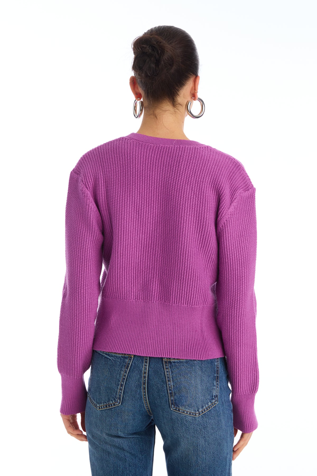 Allison Fallon Cardigan-Orchid-Hand In Pocket