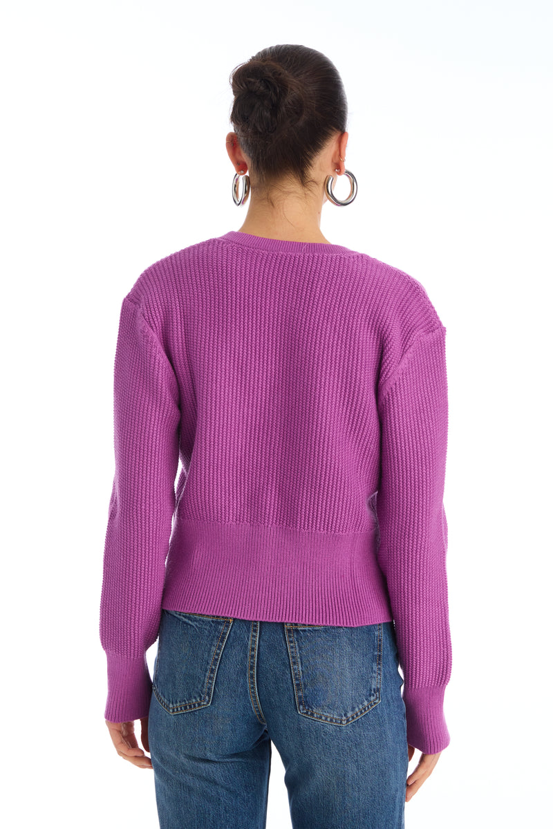 Allison Fallon Cardigan-Orchid-Hand In Pocket