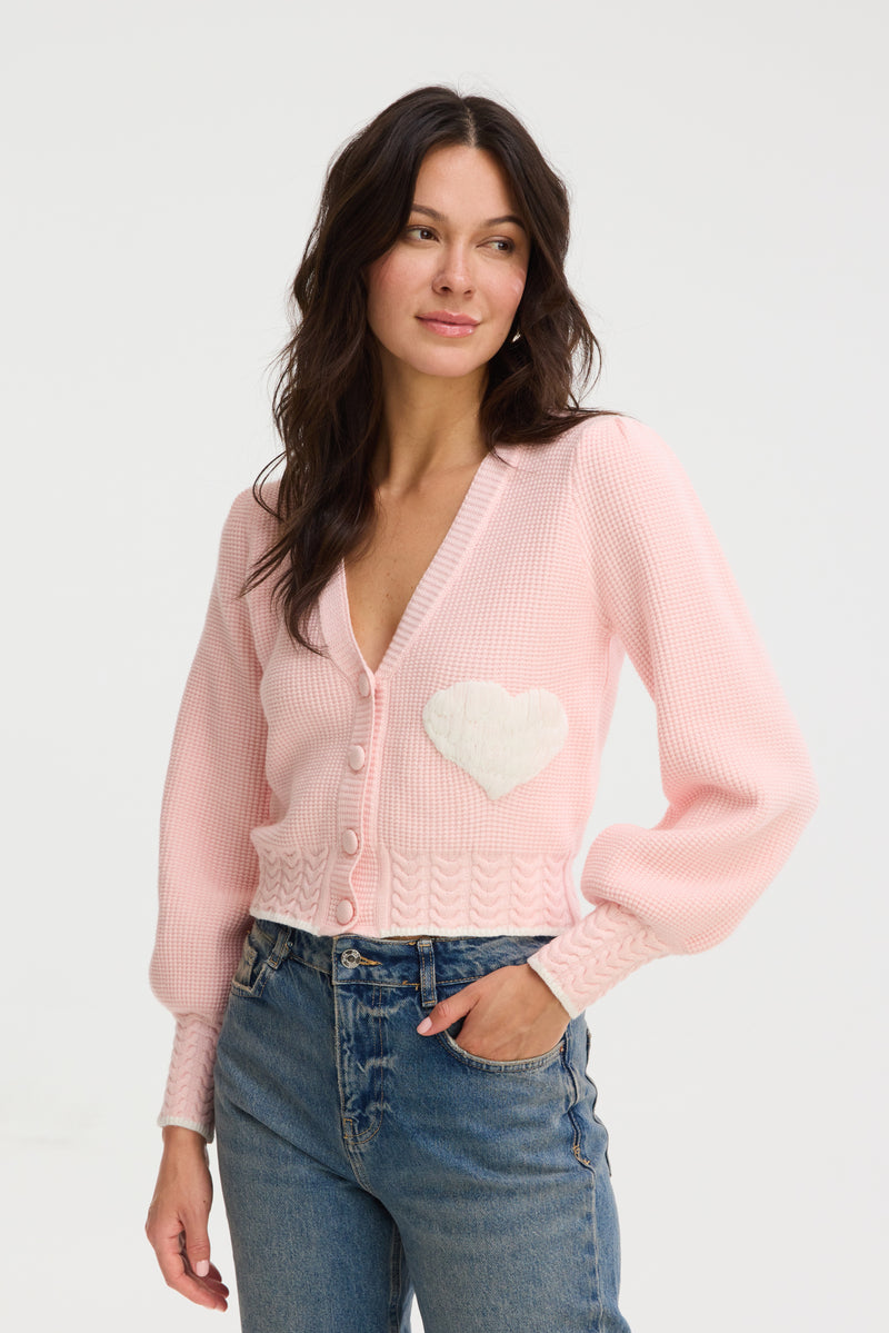 Allison Heart Piper Cardigan -Light Pink-Hand In Pocket