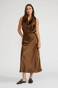 Lucy Paris Barbara Satin Skirt- Bronze-Hand In Pocket