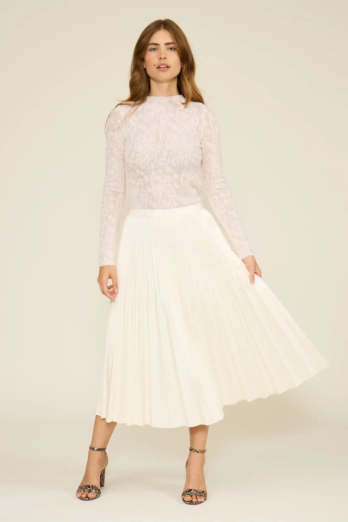 Lucy Paris Billie Pleated Skirt - Cream-Hand In Pocket