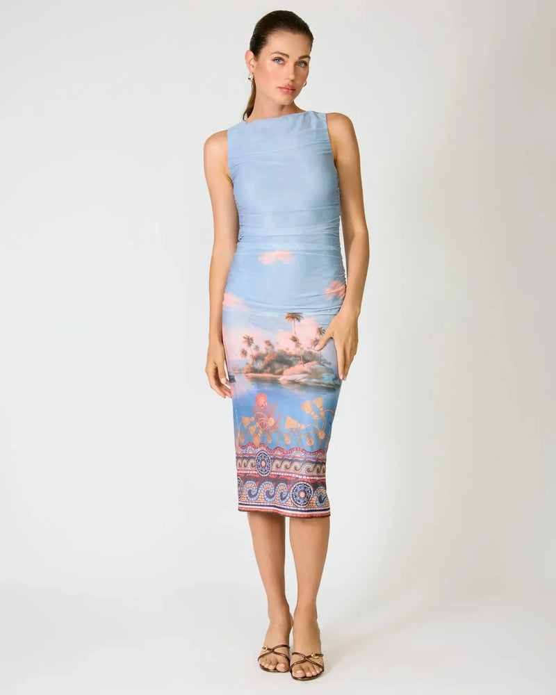 Line + Dot Pernille Mesh Dress - Blue Multi-Hand In Pocket