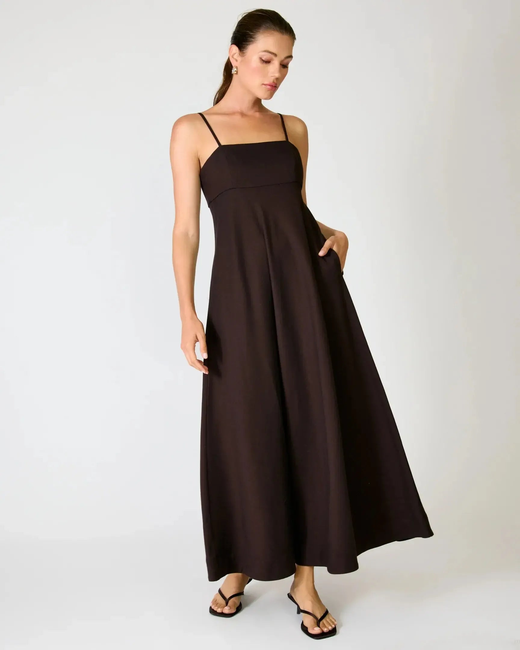 Line + Dot Hansen Dress - Dark Brown-Hand In Pocket