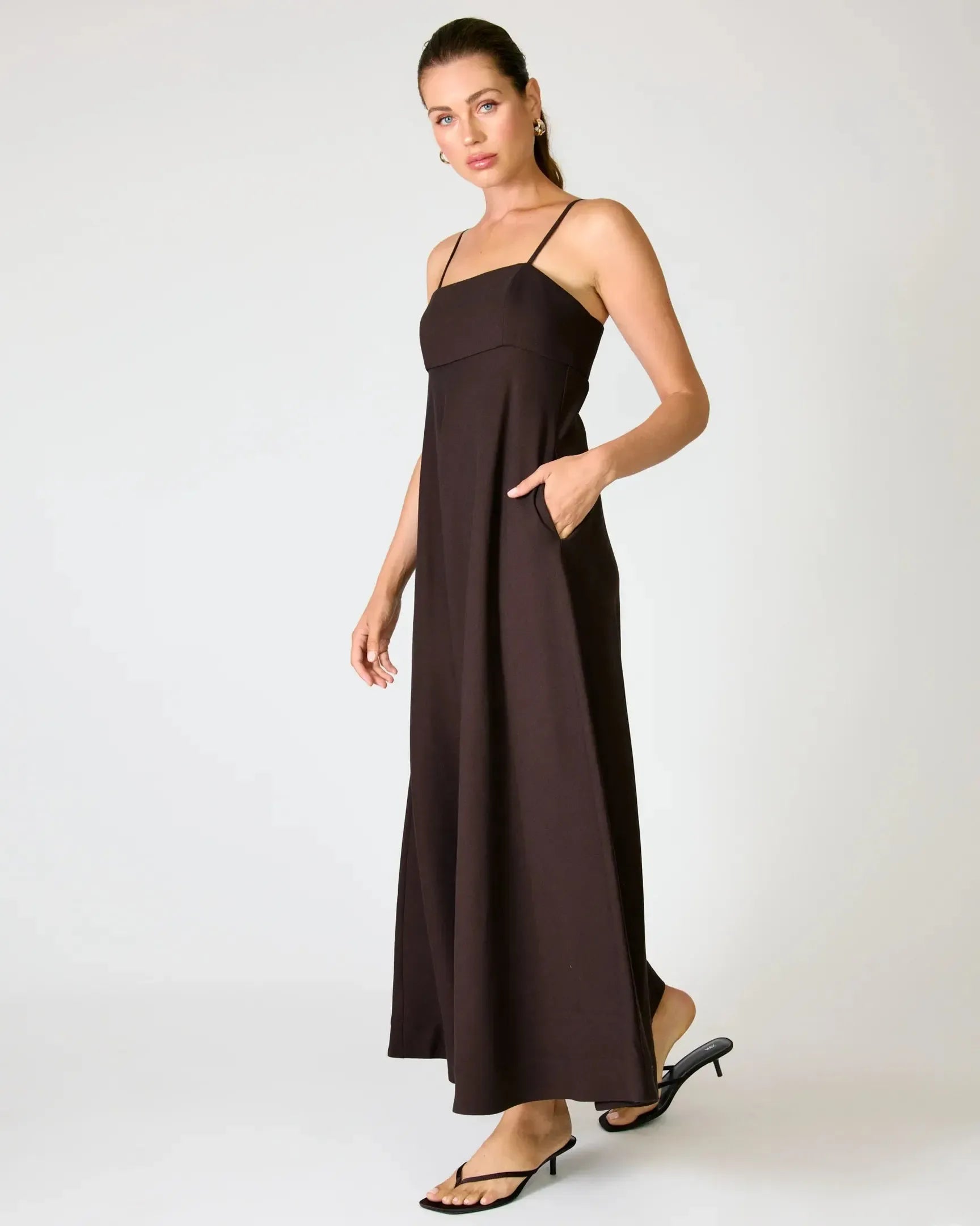 Line + Dot Hansen Dress - Dark Brown-Hand In Pocket