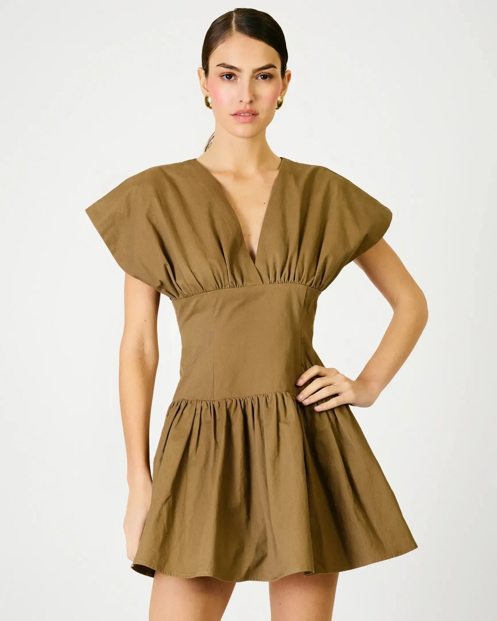Line + Dot Hamish Mini Dress - Mocha-Hand In Pocket