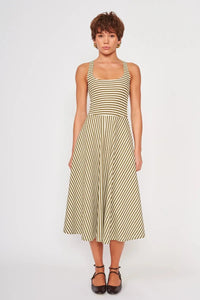 DRA Audrey Dress - Basil Stripe-Hand In Pocket