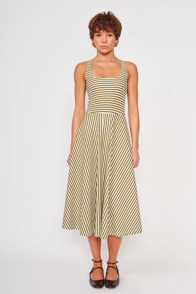 DRA Audrey Dress - Basil Stripe-Hand In Pocket