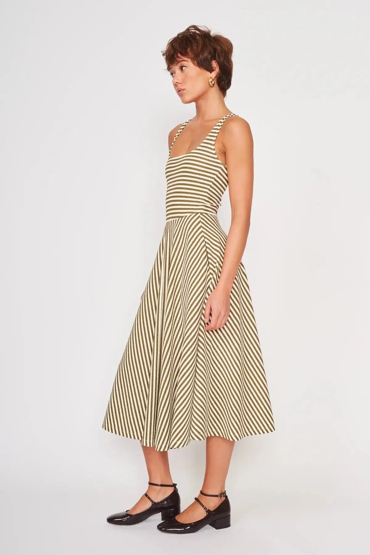 DRA Audrey Dress - Basil Stripe-Hand In Pocket