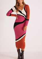 Mink Pink Lorna Knit Midi Dress - Abstract-Hand In Pocket