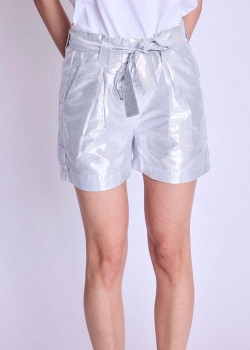 Berenice Solare Silver Effect Shorts-Hand In Pocket