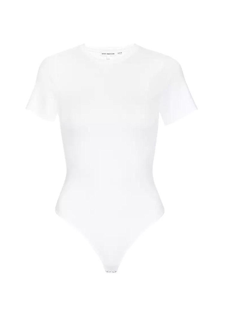 Good America Scuba Tee Bodysuit-White-Hand In Pocket