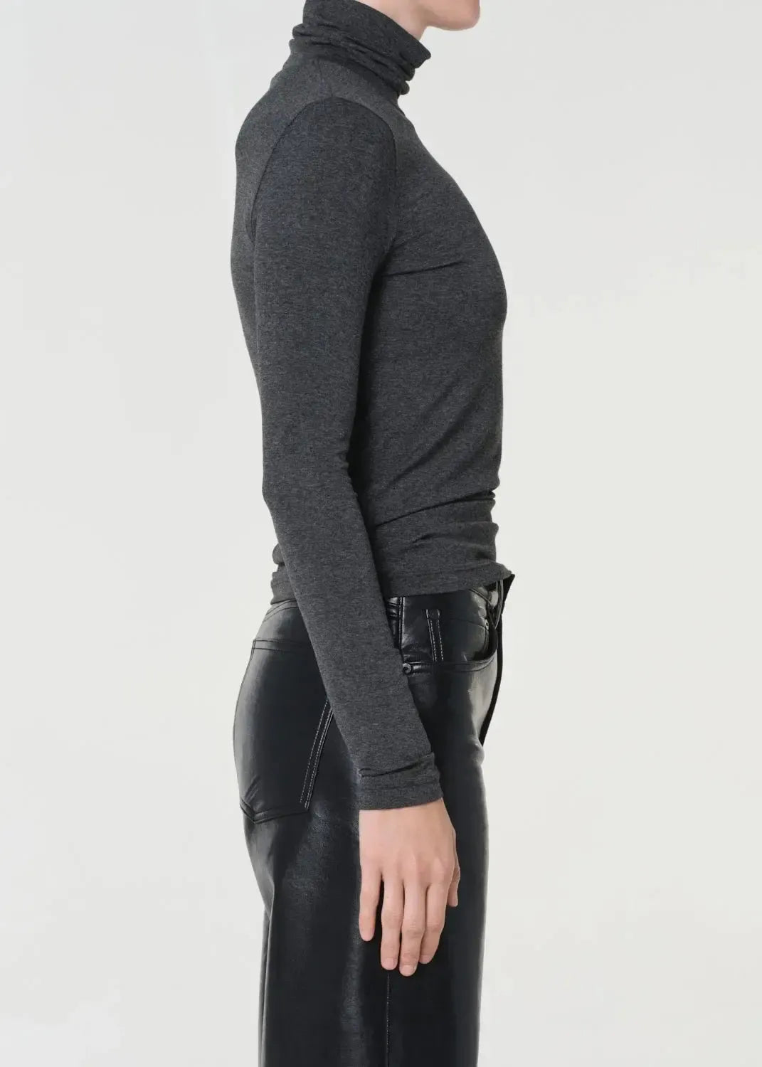 Agolde Pascale Turtleneck - Charcoal Heather-Hand In Pocket