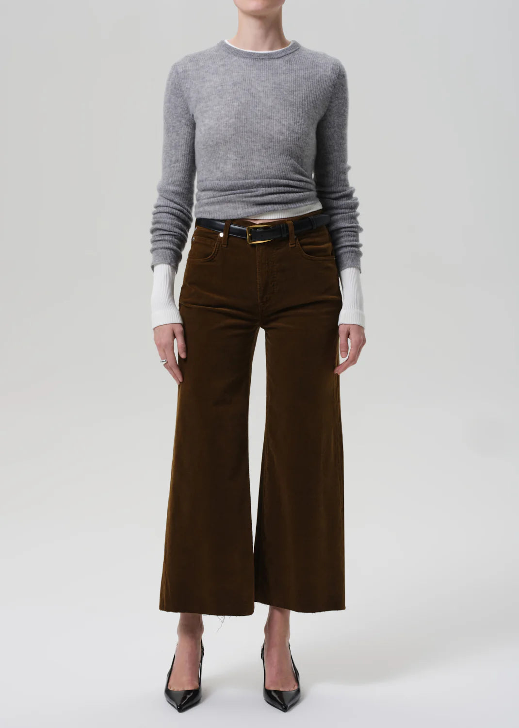 Citizens of Humanity Lyra Wide Leg Crop Pant in Corduroy - Manuka