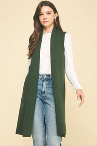 Francesca Sleeveless Vest - Pine Green-Hand In Pocket