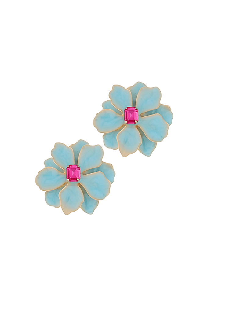 Emilia Flower Earrings - Lt. Blue-Hand In Pocket