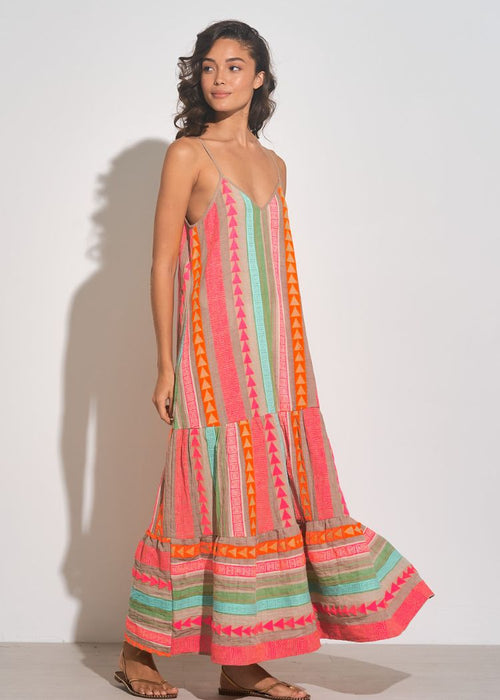 Elan Cumberland Embroidered Maxi - Neon Multi-Hand In Pocket