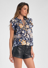 Elan Sadie Print Top-Blue ***FINAL SALE***-Hand In Pocket