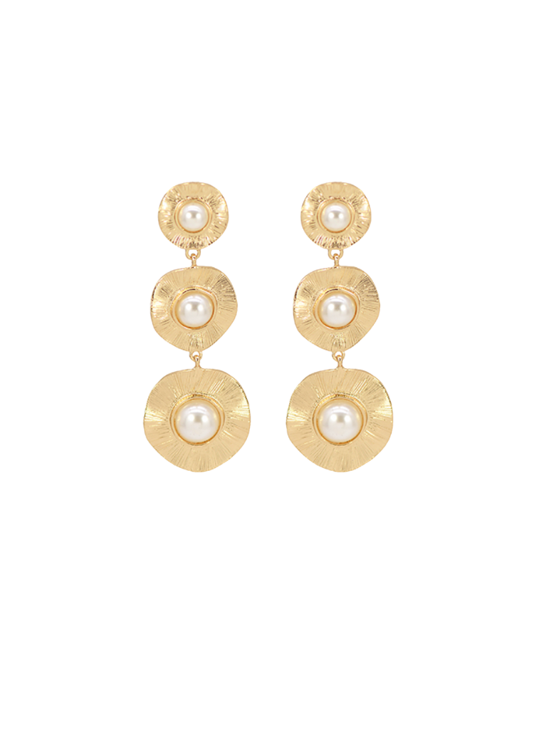 Lola Textured & Wavy Disk Pearl Earrings-Hand In Pocket