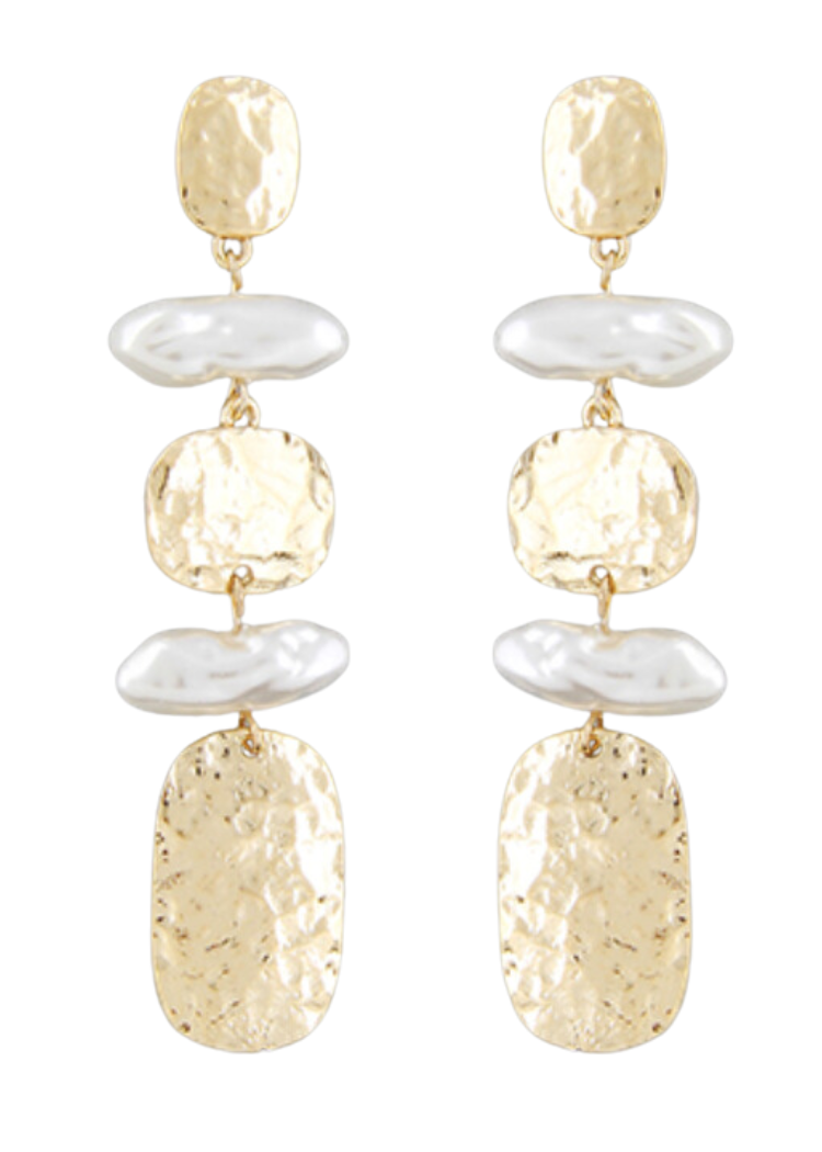 Pearl + Metal Drop Earrings-Hand In Pocket