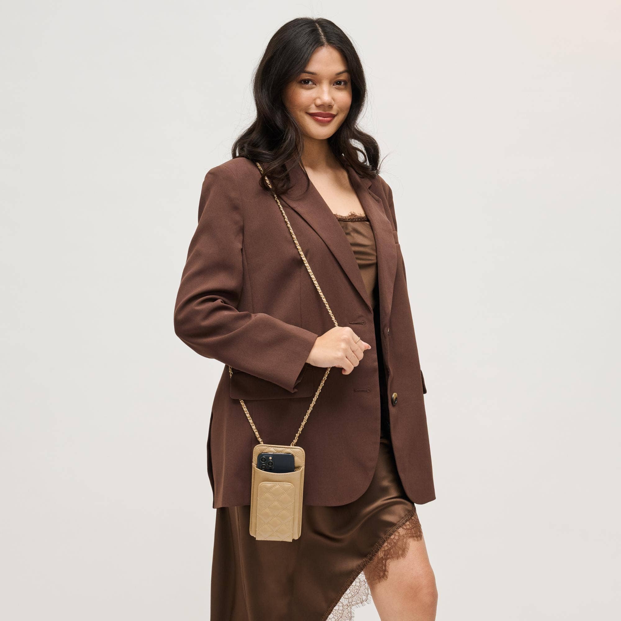 Brianna Cell Phone Crossbody - Polished Natural-Hand In Pocket