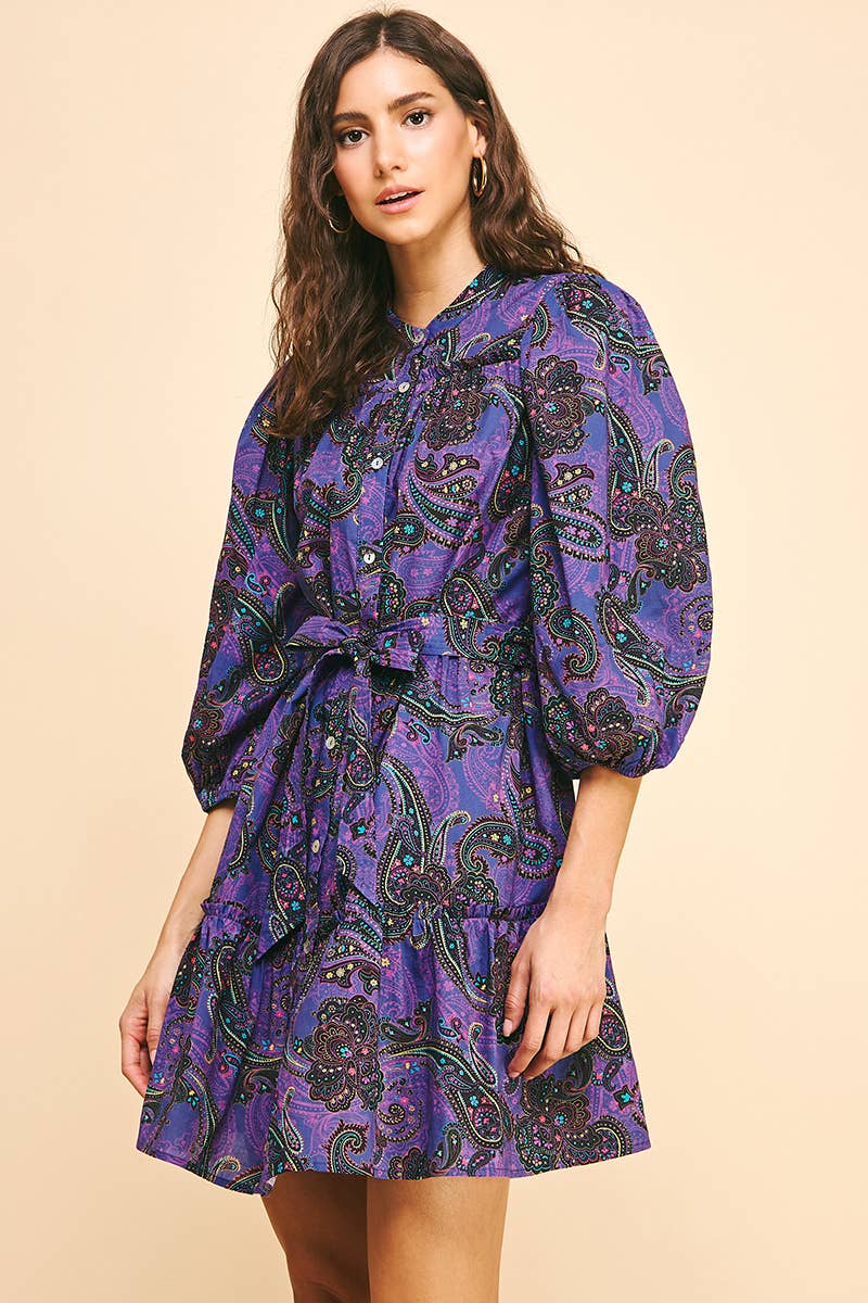 Halsey Tiered Mini Dress - Purple Multi-Hand In Pocket